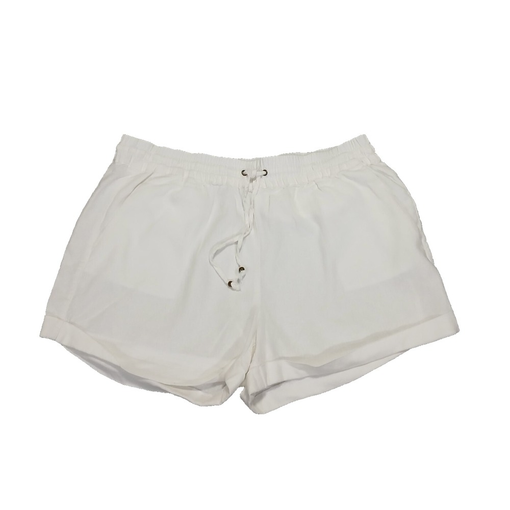 Love Tree Shorts Womens 2X White‎ Pull-On 55% Linen Blend Drawstring Pant